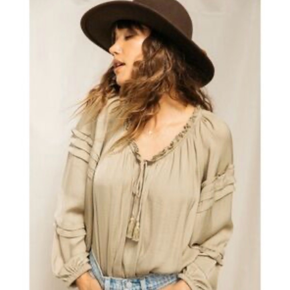 Free People Beige Long Sleeve Bodysuit